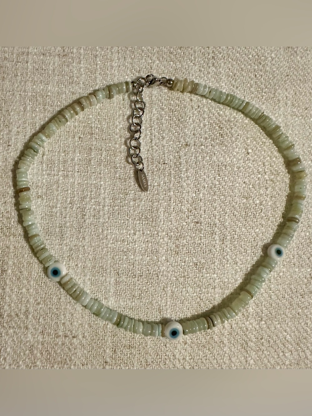 Natural Shell Choker with Evil Eye Accent